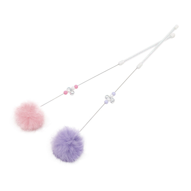 Varita Atractiva para Gatos con Pompones de Pelo de Conejo y Campana Colorida